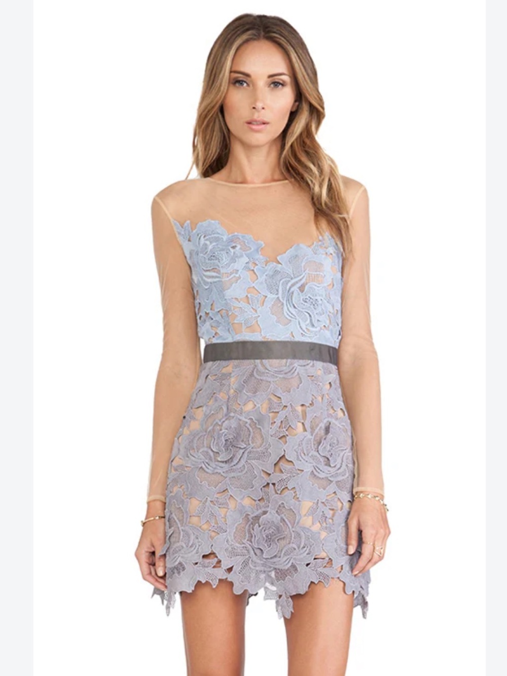 Self-Portrait Harmony Pale Blue & Lilac Lace Mini Dress